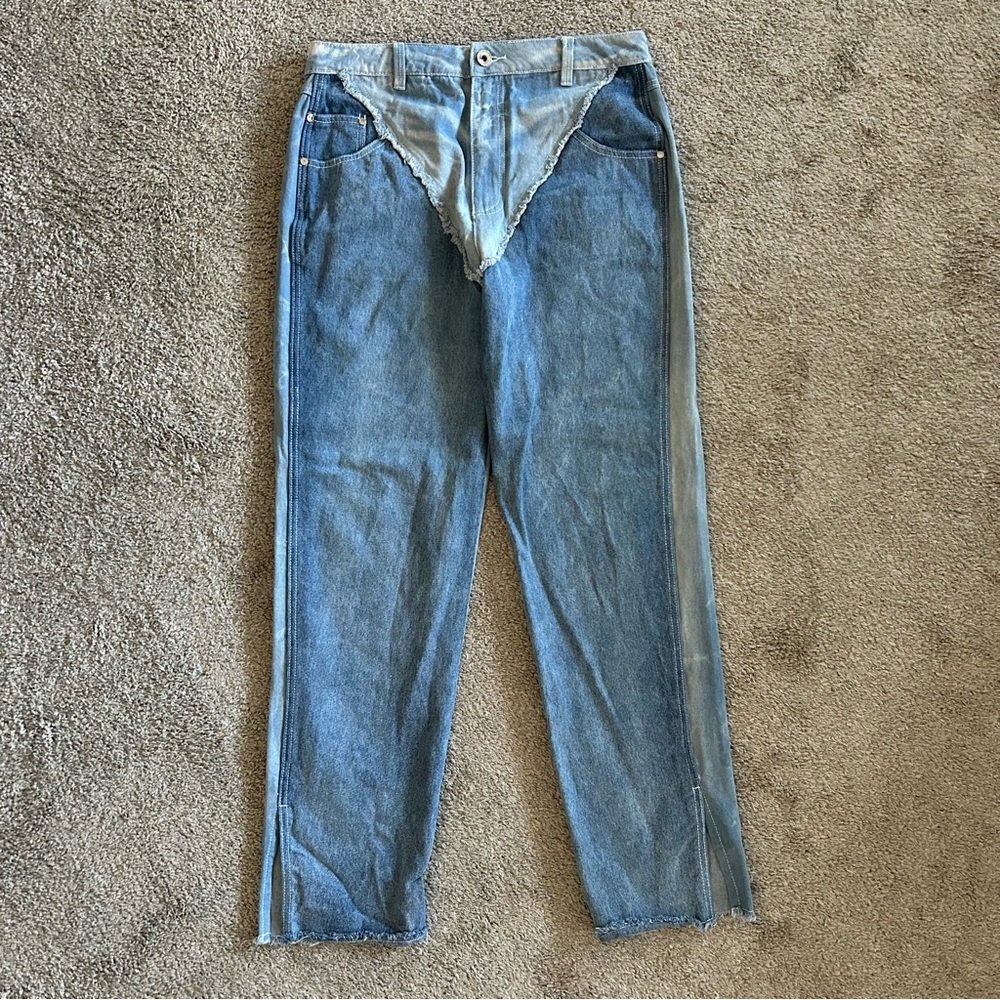 Maniere de Voir Two Toned Marbled Mom Jeans Size UK 14 US 10 100% Cotton Blue